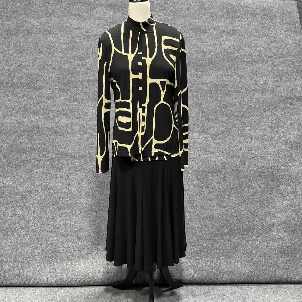 Vintage Joseph Ribkoff Dress Jacket Set Womens 10 Black Tan Abstract 2 Piece